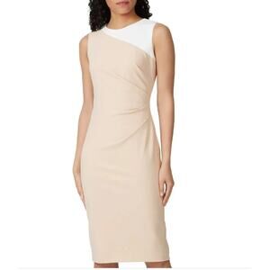 Lauren Ralph Lauren Sz 2 Finnlie Knee Length Two Tone Sheath Dress Tan Neutral